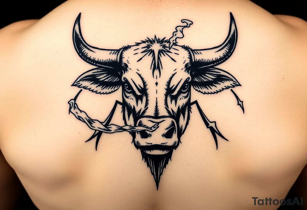 Bull blowing Natural Born Talent in smoke out of his nose tattoo idea
