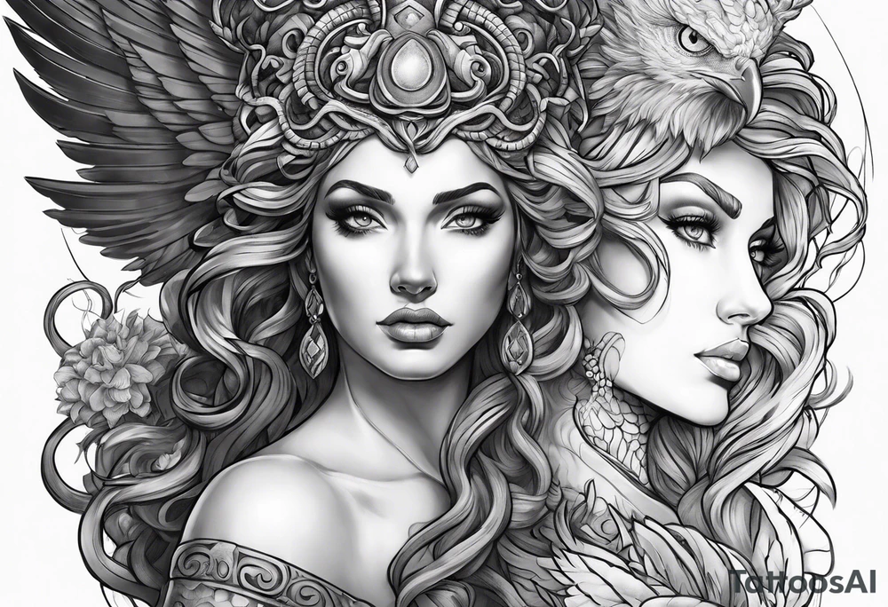Medusa and harpy sleeve tattoo idea