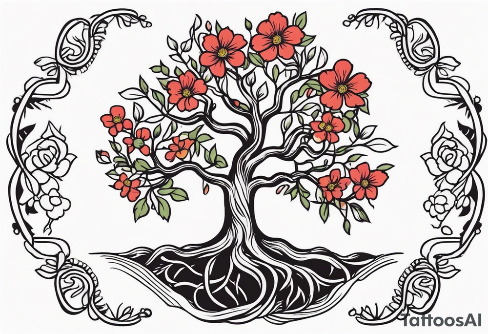 tree with roots

old school vintage simple traditional design with vintage flowers surrounding
bold color simple tattoo idea