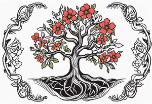 tree with roots

old school vintage simple traditional design with vintage flowers surrounding
bold color simple tattoo idea