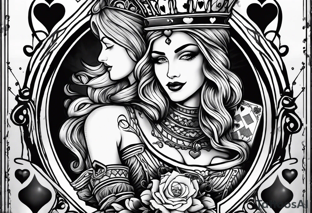 queen of hearts card -on forearm - with text saying "queen starleen" tattoo idea