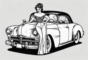 Pinup doll driving an old vintage car tattoo idea