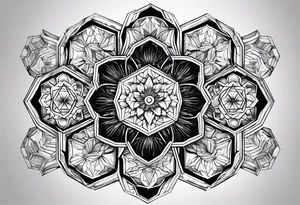 Draw twelve black and white adjacent hexagons connected in a circle tattoo idea