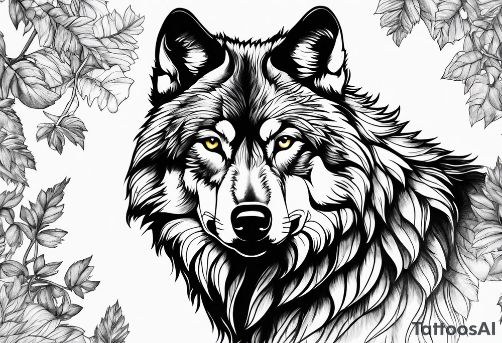 High contrast wolf tattoo idea