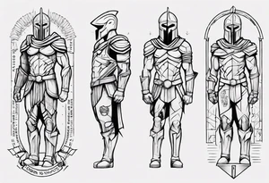 spartan soldier sleeve linework dine line linework containing words: "morior invictus" tattoo idea