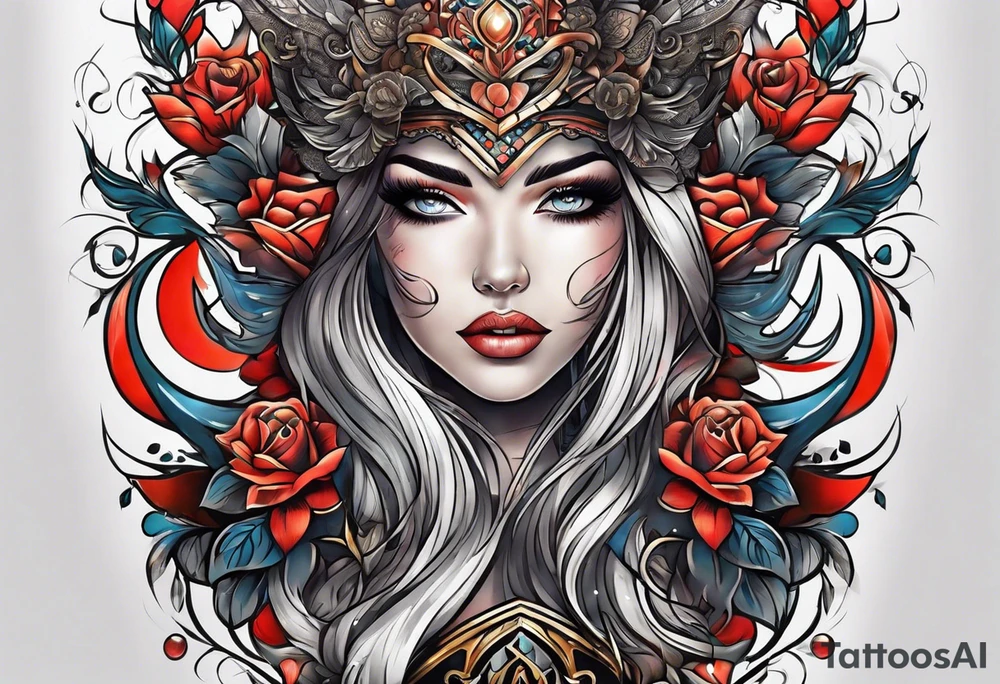 Full leg tattoo from hip to foot, straight design tattoo idea