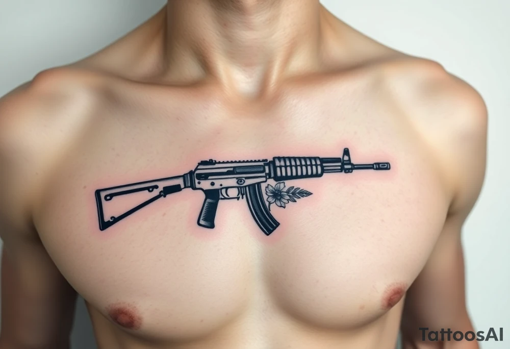ak 47 black silhouette with floreal details tattoo idea