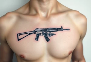 ak 47 black silhouette with floreal details tattoo idea