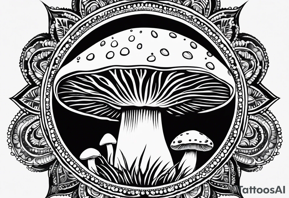 Shaggy cap mushroom dripping ink off cap mandala henna black tattoo design tattoo idea