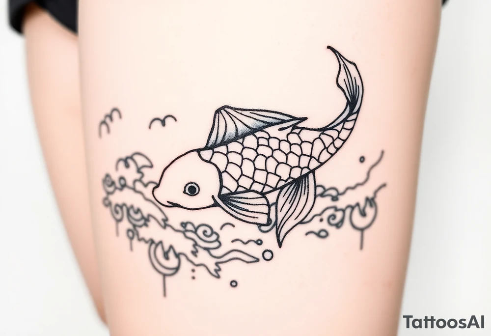 traditional koi fish swimming upstream through turbulent waves tattoo idea