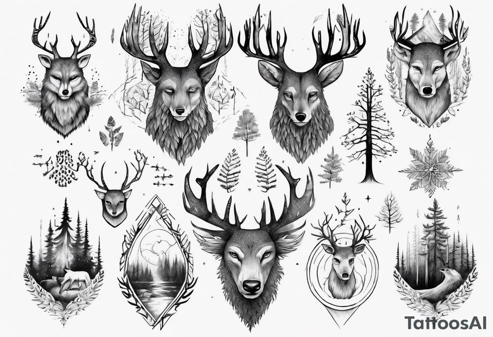 Full sholder, Nordic, forest,  presence, dear tattoo idea