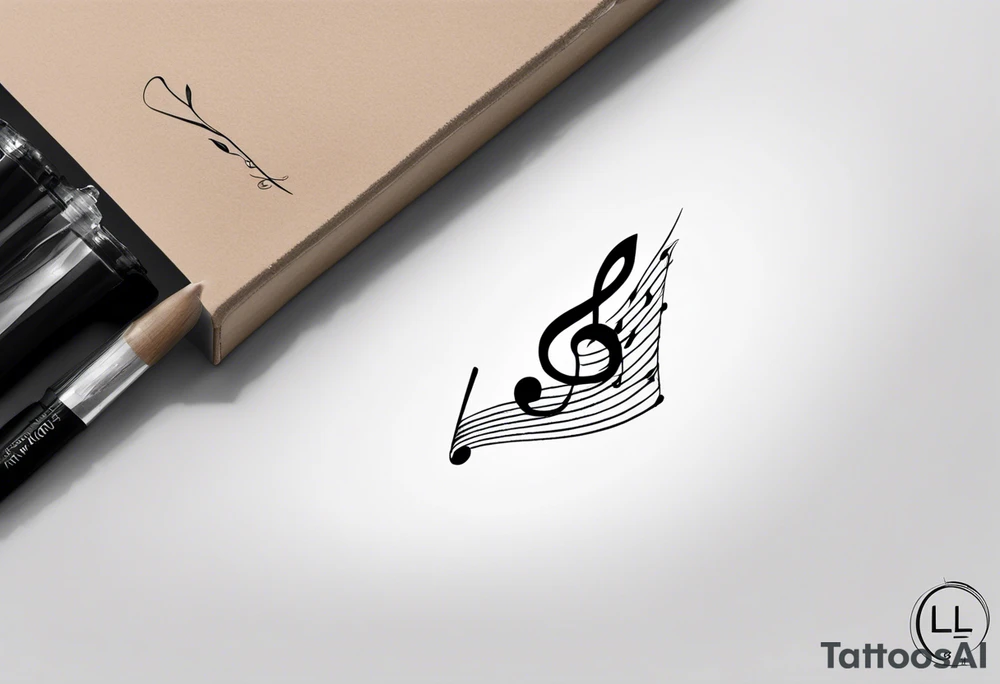 Simple minimalist tattoo in the style of single needle art depicting musical notes in the shape of letters “l” and “r” tattoo idea