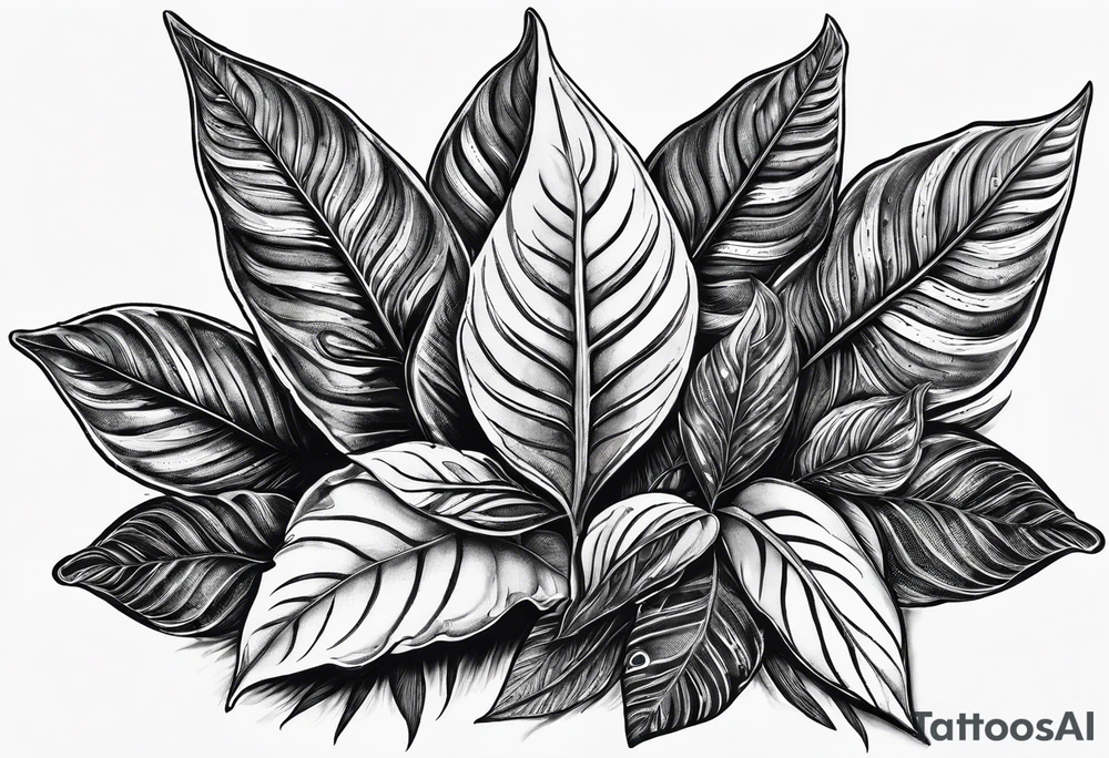 Ayahuasca leaves with small shot glass of ayahuasca tattoo idea