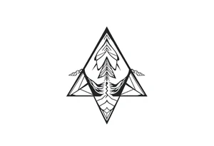 Five different paths meet in the center but should be back psychedelic and trippy and should be geometric lines and simple in a triangular shape tattoo idea