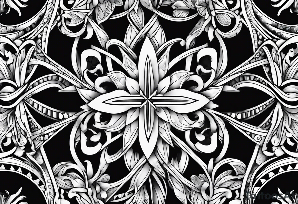 Number 41 with cross and pattern tattoo idea
