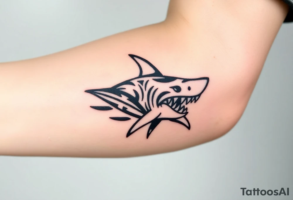 Masculine strong shark flowing forward in water tattoo idea