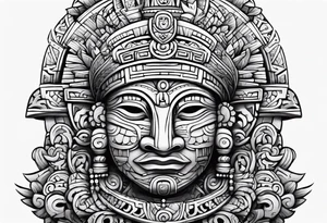 Cartoon Mayan sculpture tattoo idea