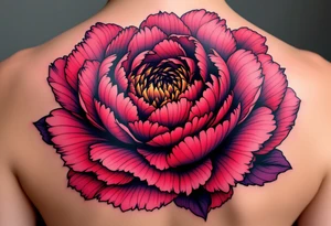 A large peony flower in shades of red and purple with bold black outlines. tattoo idea