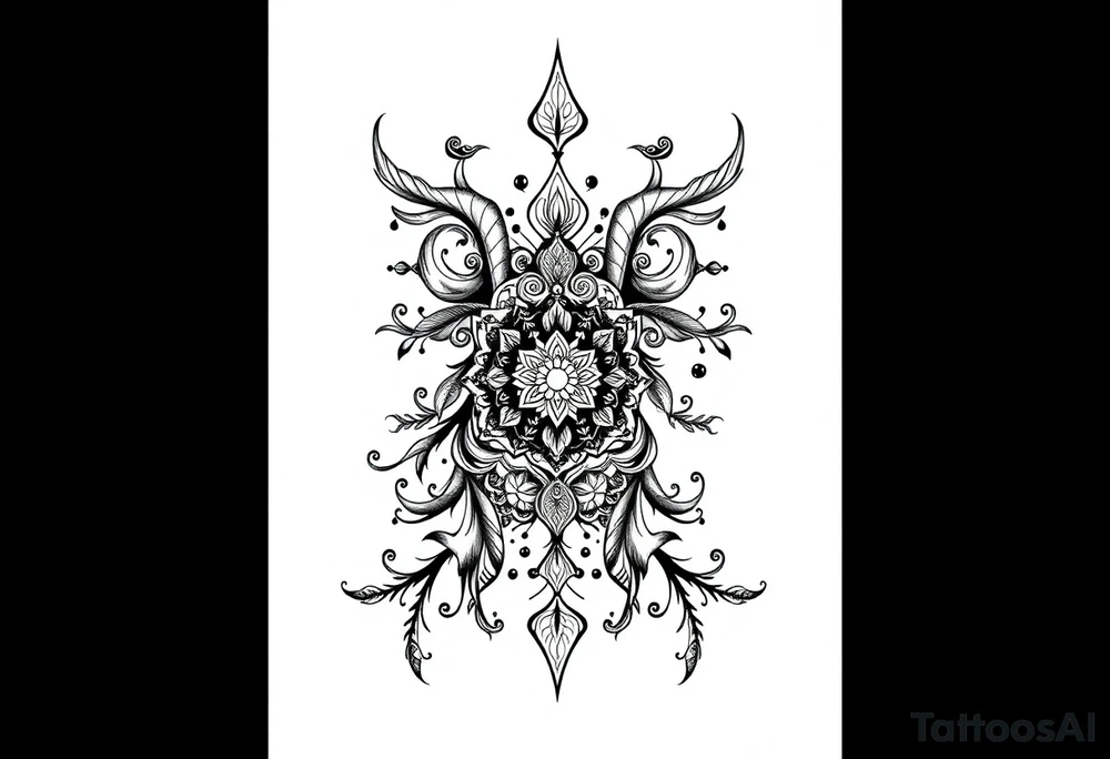 mytical shaman and mytolog style ornametn with ancient rhyme tattoo idea