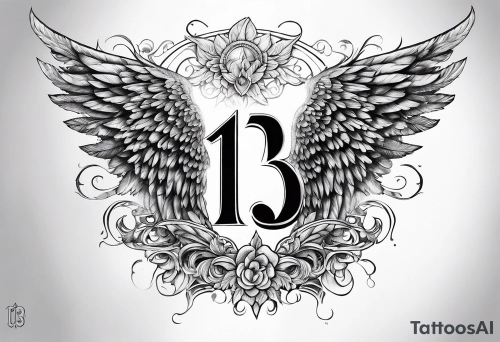 the number 13 with angel wings tattoo idea