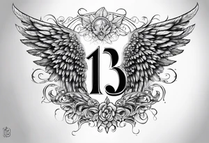 the number 13 with angel wings tattoo idea
