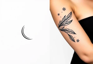 infinity symbol woven with floating feathers and stardust tattoo idea