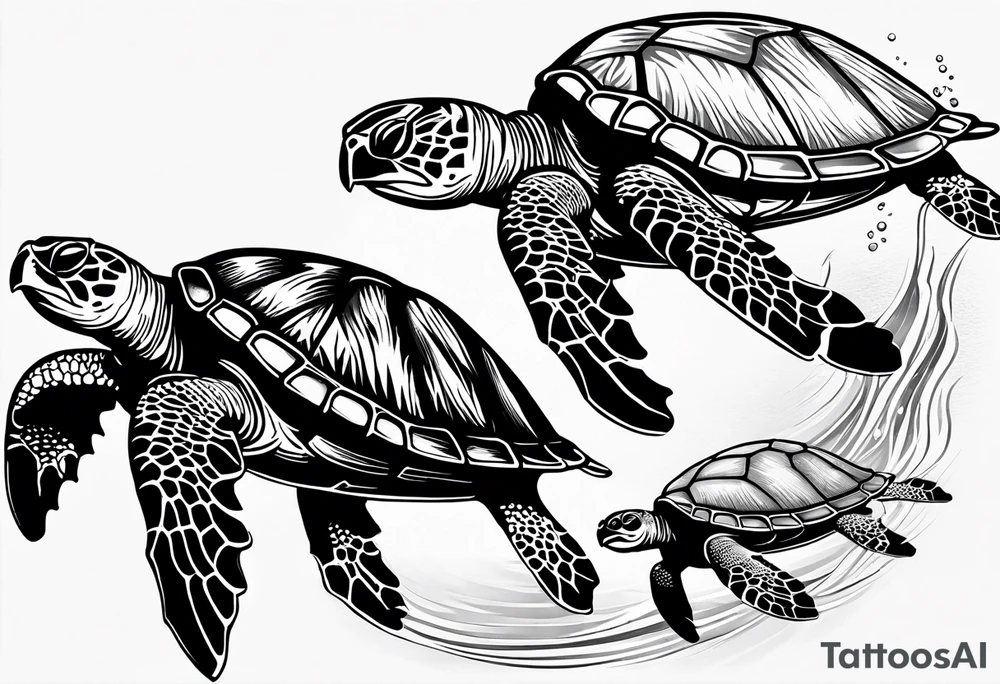 four sea turtles swimming in a row tattoo idea