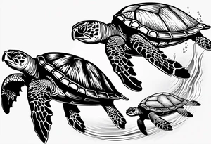 four sea turtles swimming in a row tattoo idea