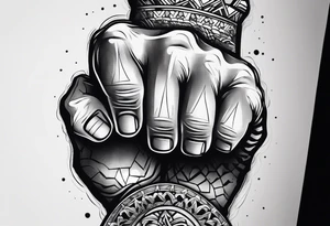 A clenched fist, the hand contains five fingers as specified, the tattoo is a back tattoo using negative space drawing techniques tattoo idea