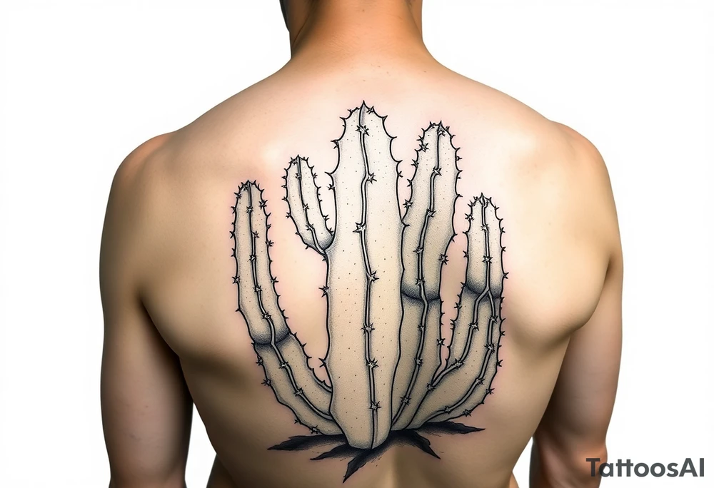 cactus large line tattoo idea
