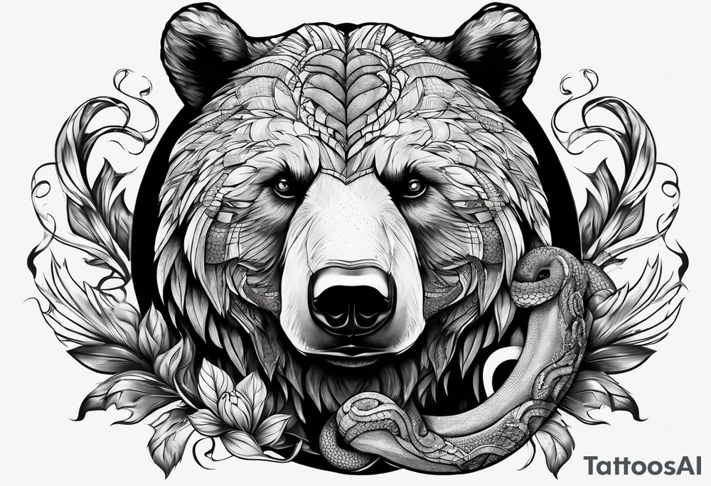 Bear with snake wrapped around it tattoo idea