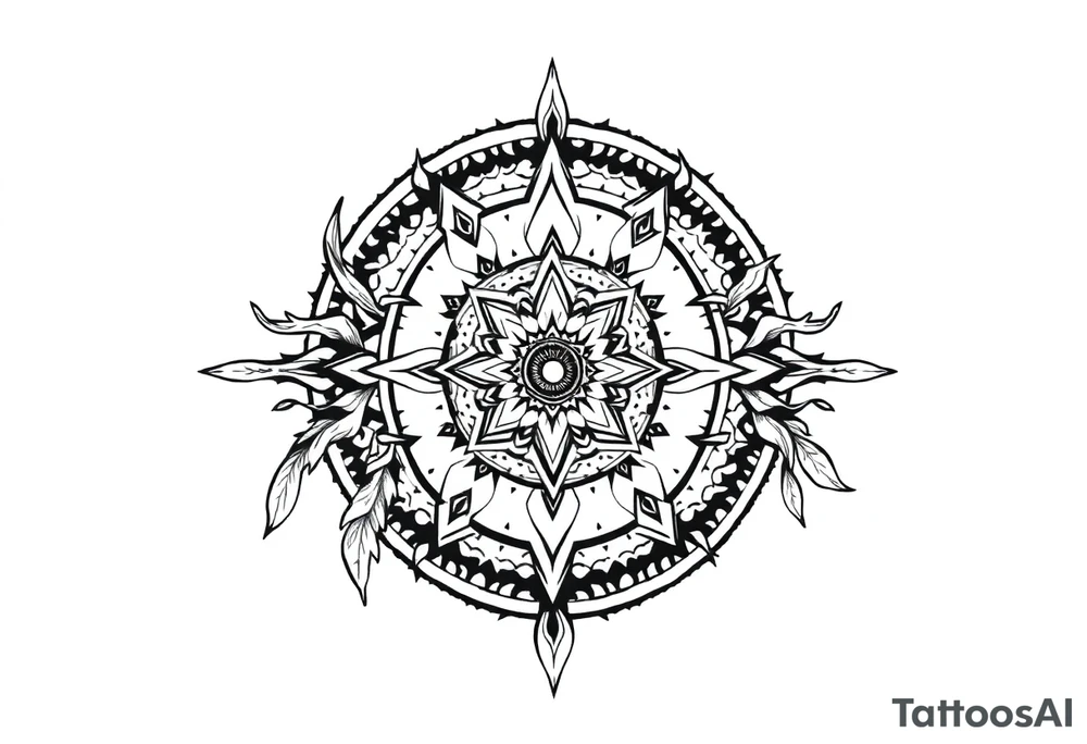 long shaman style mytical bold line with ancient rhyme tattoo idea