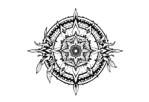 long shaman style mytical bold line with ancient rhyme tattoo idea