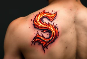 A fiery red and orange "S" resembling dancing flames, with slight smoke effects. tattoo idea