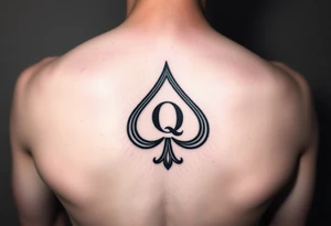A spade womb tattoo with a Q in the center, with three points around the outside. The first reading, "BLACK". The second reading, "BABY". The third reading, "ONLY". tattoo idea
