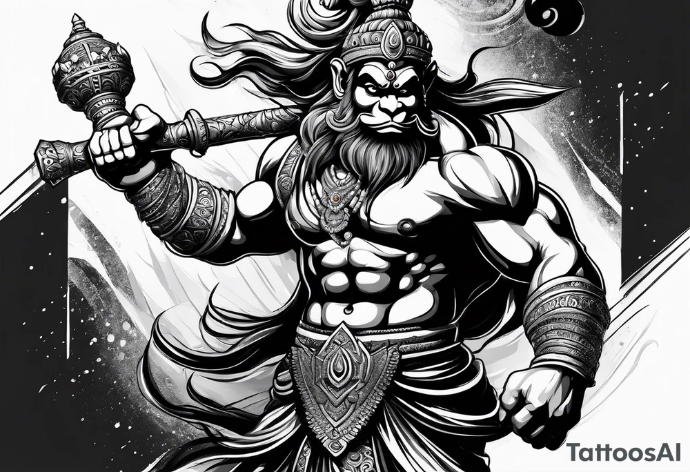 hanuman flying holding his mace tattoo idea