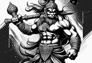 hanuman flying holding his mace tattoo idea