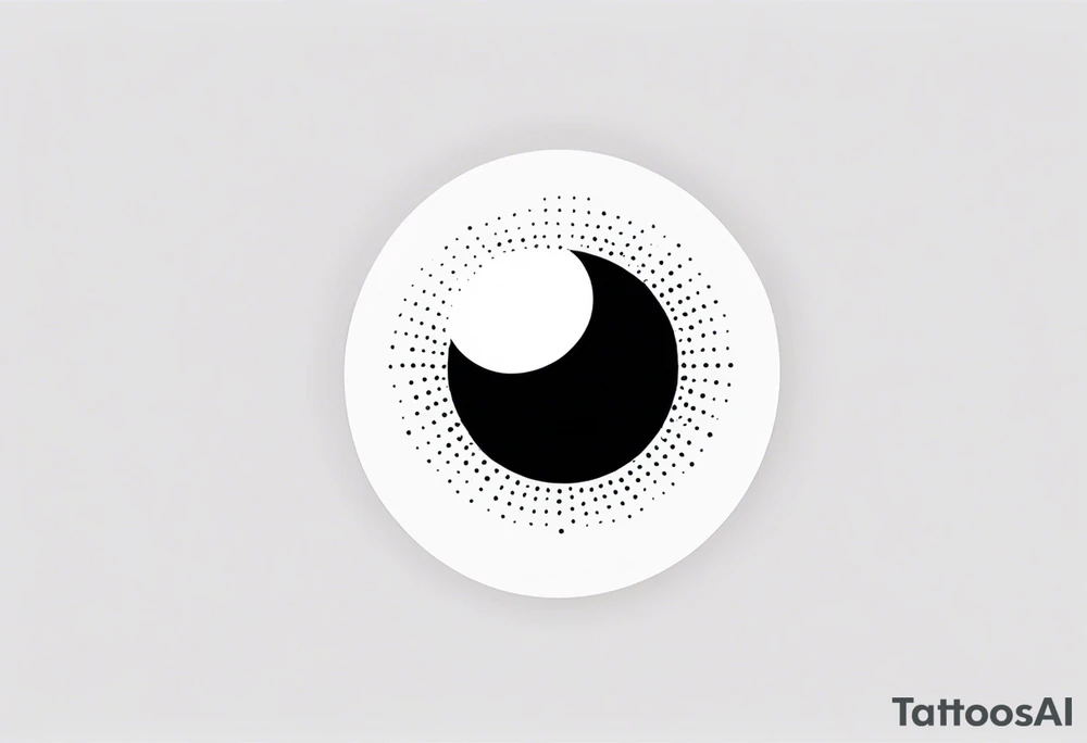 Circle made with black dots, looks like the sun, circle has white hole in the midle, gap between dots is getting bigger the further from the center tattoo idea tattoo idea