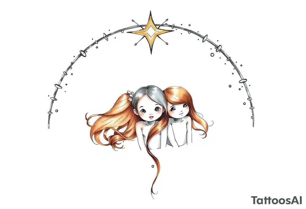 3 petites filles ( une brune et deux blondes)
sous un arc en ciel pas fini tattoo idea