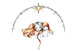 3 petites filles ( une brune et deux blondes)
sous un arc en ciel pas fini tattoo idea