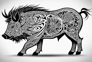 A classic tribal Celtic boar Integrated with a Chatwin, family crest and a Thistle tattoo idea