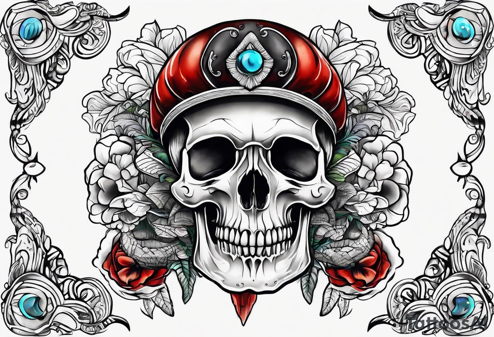 Third eye mushroom skull tattoo idea