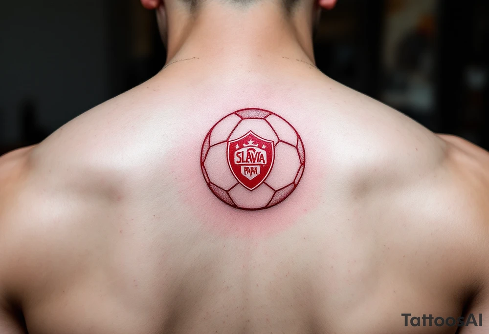 A minimalist red outline of a ball with the Slavia Praha emblem in the middle. tattoo idea