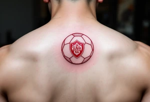 A minimalist red outline of a ball with the Slavia Praha emblem in the middle. tattoo idea
