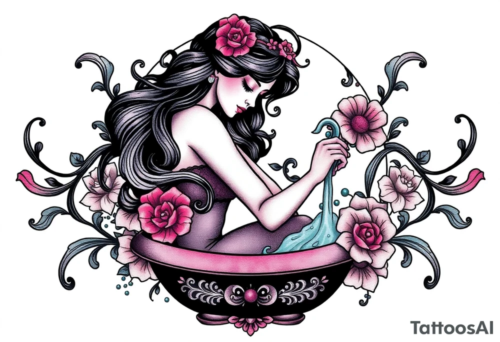 girl cleaning bathroom tattoo idea