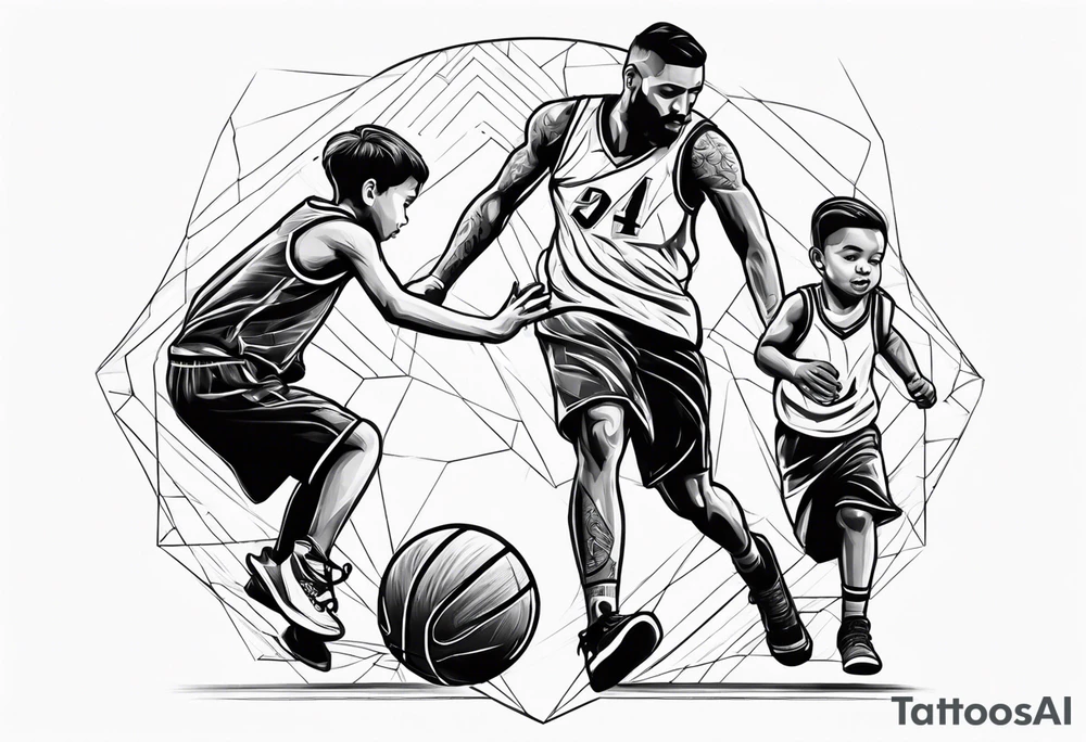 Dad playing basketball with 2 kids tattoo idea