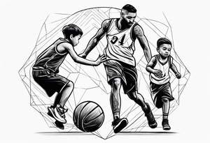 Dad playing basketball with 2 kids tattoo idea