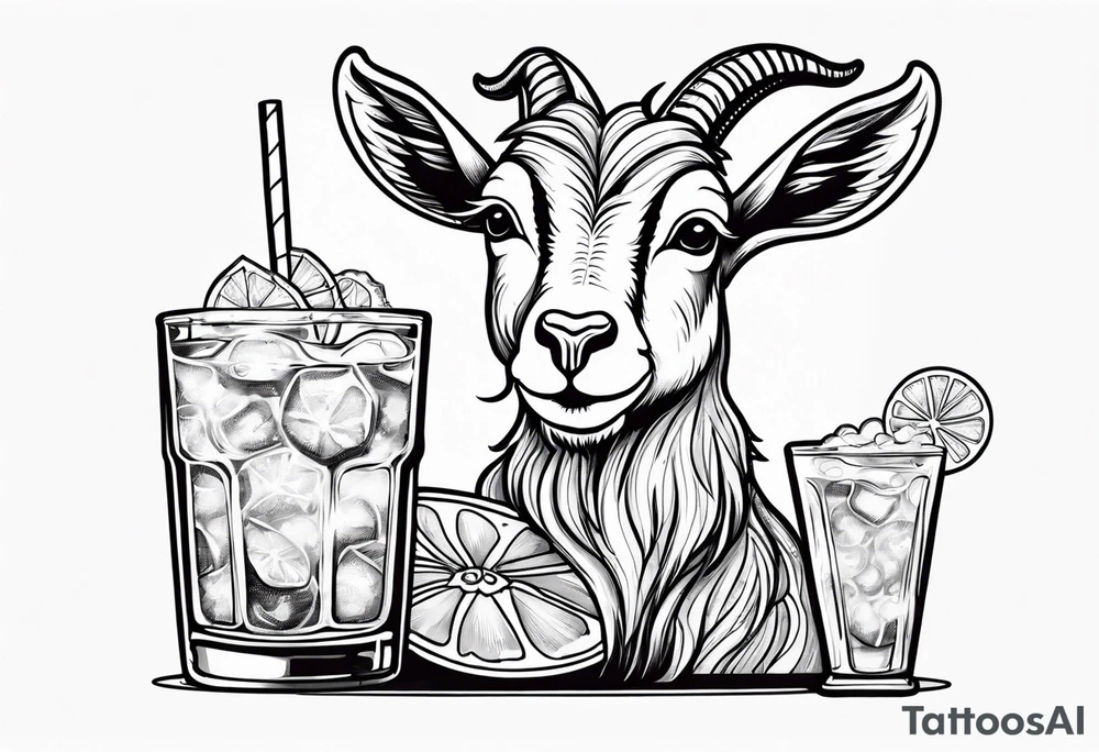 A sketch of a goat drinking a margarita tattoo idea