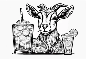 A sketch of a goat drinking a margarita tattoo idea