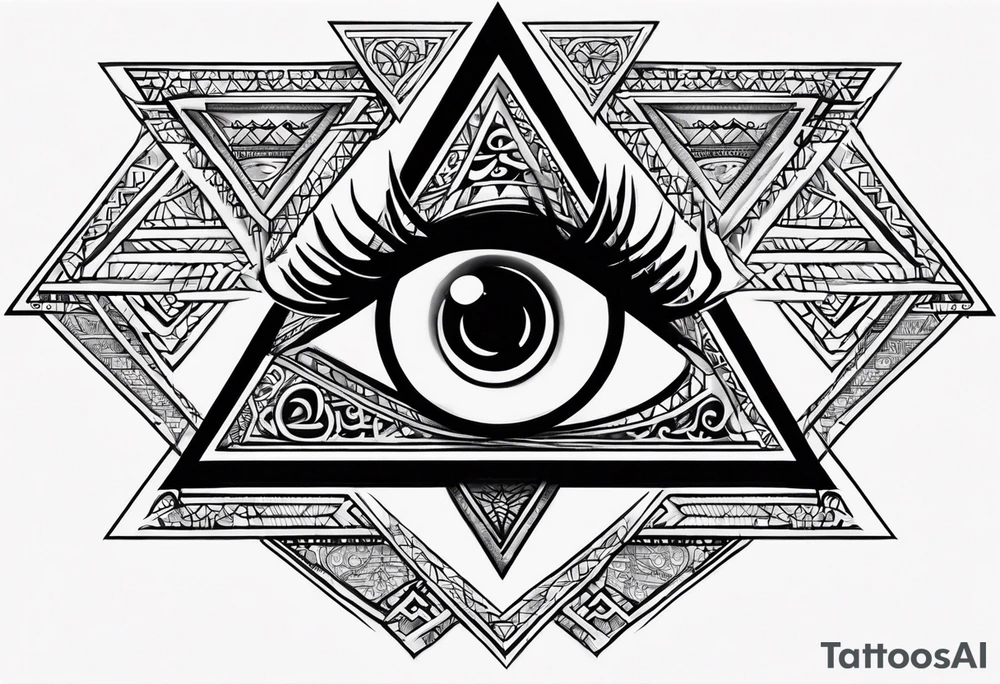 triangle tattoo with eye inside in arabic letters tattoo idea